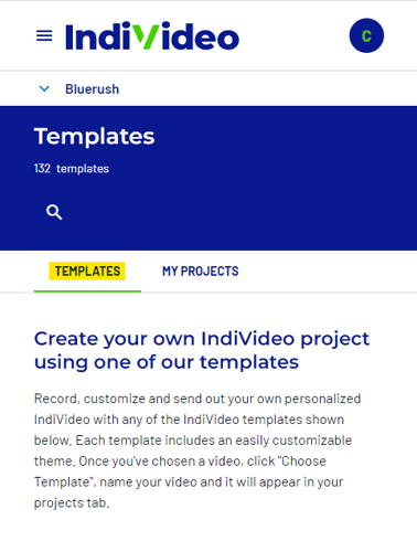 IndiVideo Portal screen capture of the active Templates tab